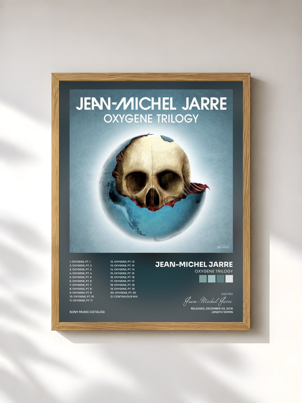 #bois Tableau de l'album Oxygene Trilogy de Jean-Michel Jarre, cadre en bois brut, imprimé et encadré en France