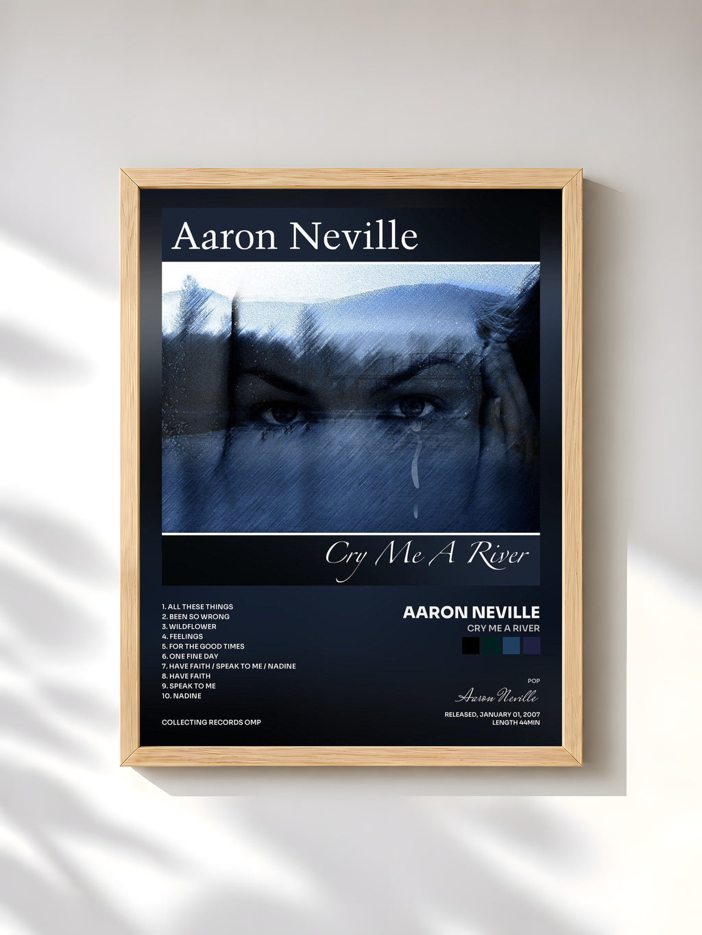 #bois Tableau de l'album Cry Me A River de Aaron Neville, cadre en bois brut, imprimé et encadré en France