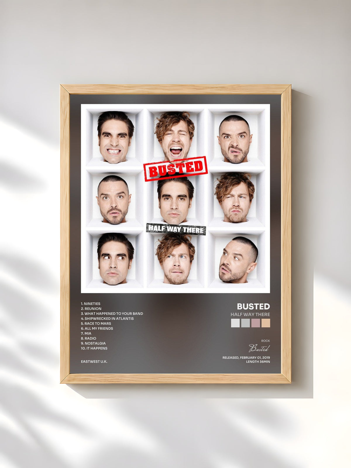 #bois Tableau de l'album Half Way There de Busted, cadre en bois brut, imprimé et encadré en France