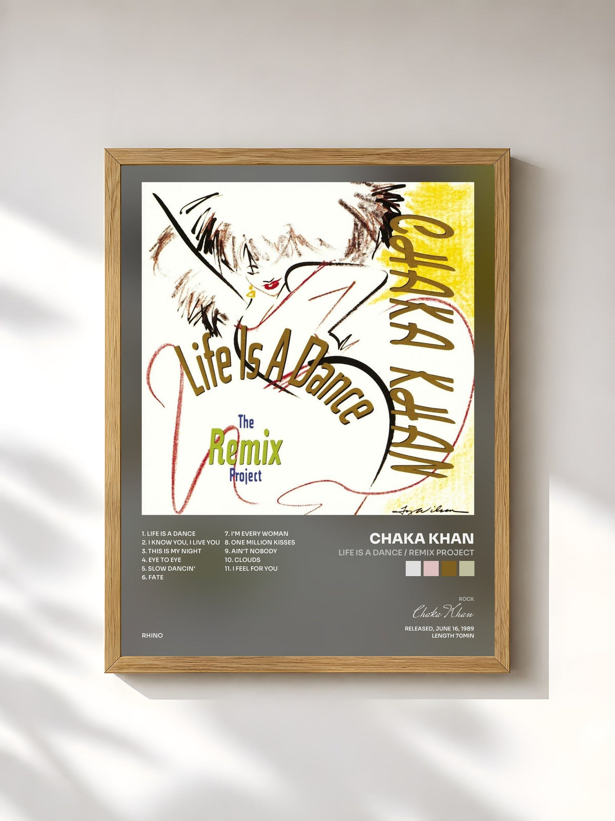 #bois Tableau de l'album Life Is a Dance / Remix Project de Chaka Khan, cadre en bois brut, imprimé et encadré en France