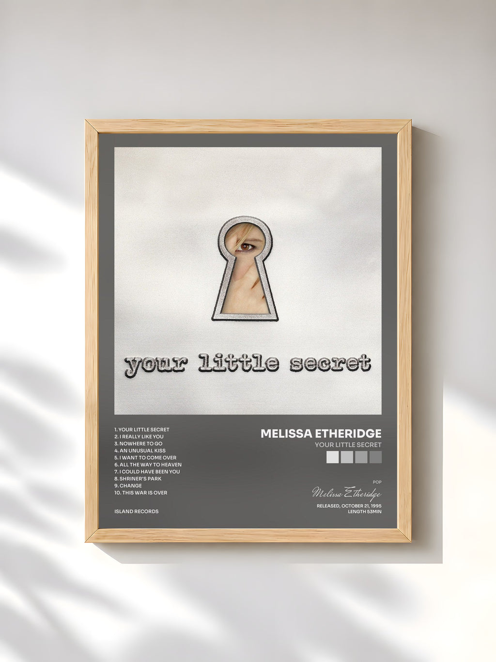 #bois Tableau de l'album Your Little Secret de Melissa Etheridge, cadre en bois brut, imprimé et encadré en France