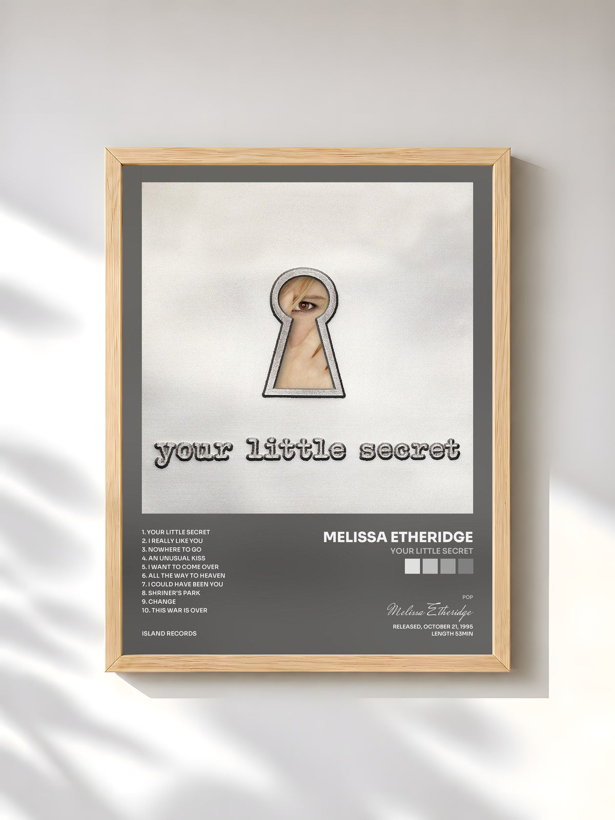 #bois Tableau de l'album Your Little Secret de Melissa Etheridge, cadre en bois brut, imprimé et encadré en France