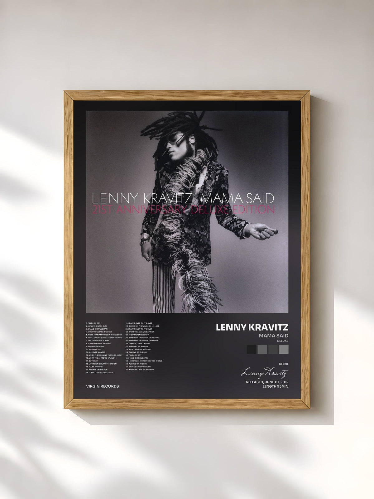 #bois Tableau de l'album Mama Said (Deluxe) de Lenny Kravitz, cadre en bois brut, imprimé et encadré en France