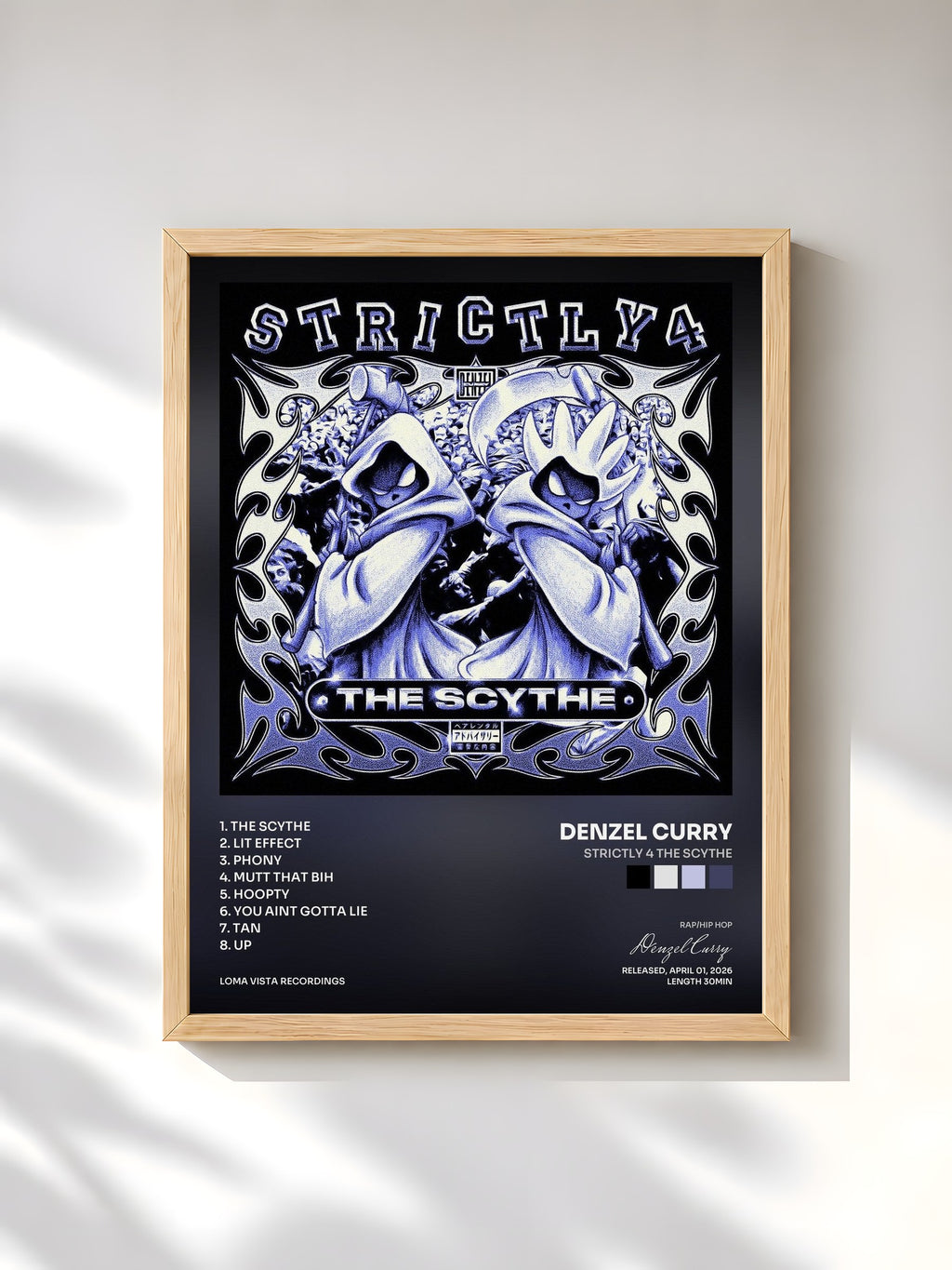#bois Tableau de l'album Strictly 4 The Scythe de Denzel Curry, cadre en bois brut, imprimé et encadré en France