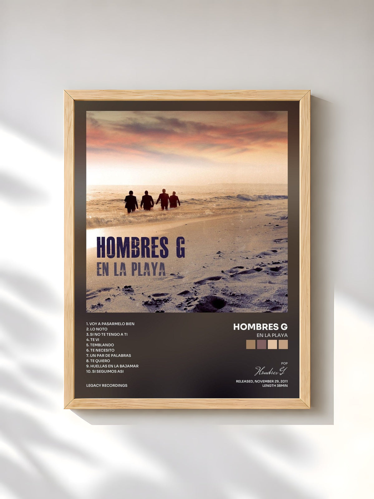 #bois Tableau de l'album En La Playa de Hombres G, cadre en bois brut, imprimé et encadré en France