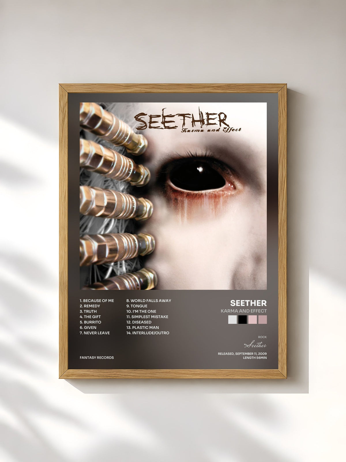 #bois Tableau de l'album Karma and Effect de Seether, cadre en bois brut, imprimé et encadré en France