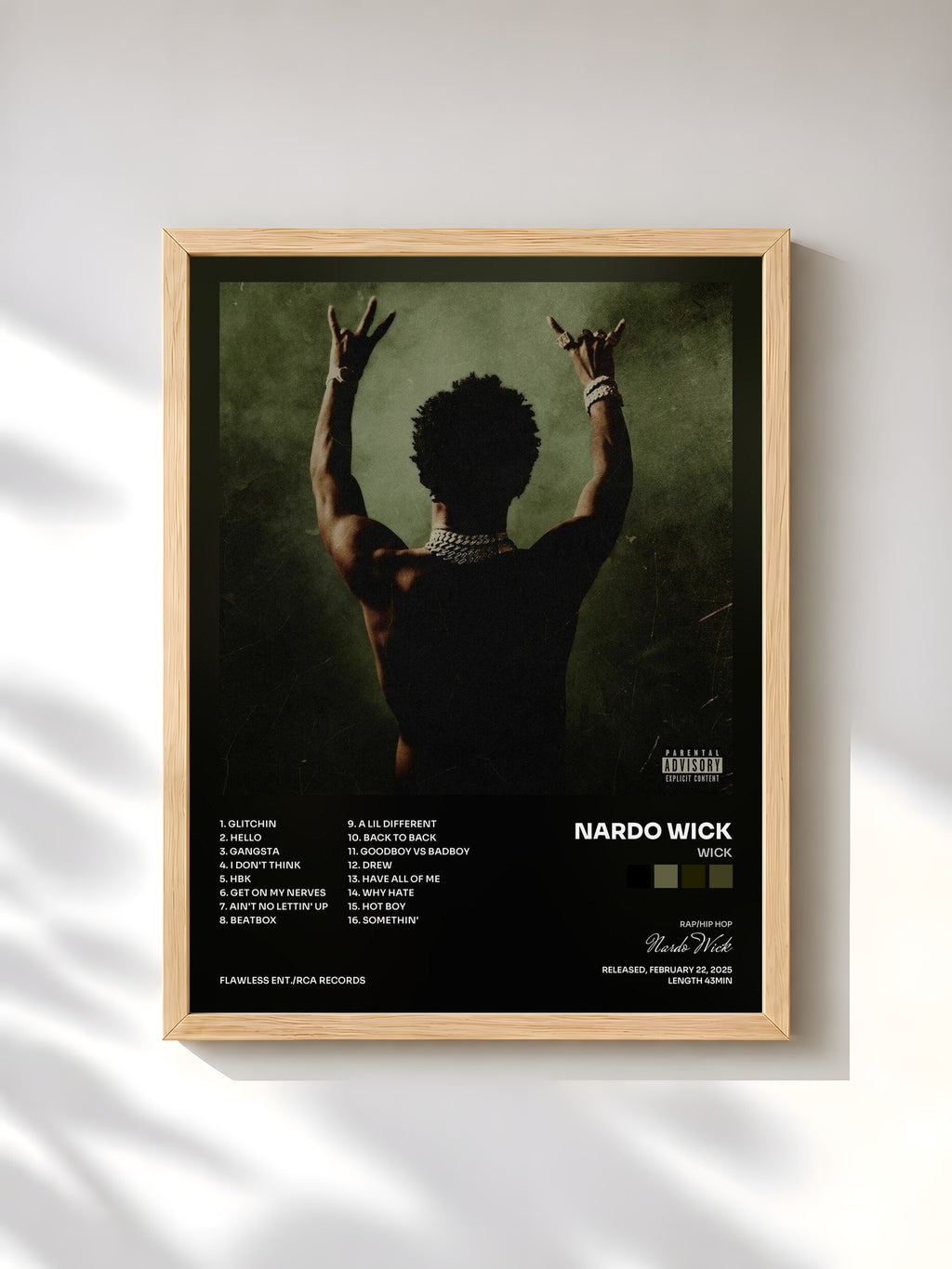 #bois Tableau de l'album WICK de Nardo Wick, cadre en bois brut, imprimé et encadré en France