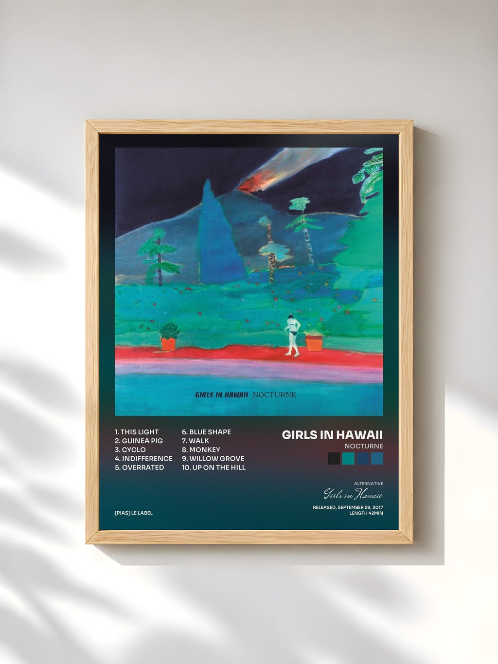 #bois Tableau de l'album Nocturne de Girls in Hawaii, cadre en bois brut, imprimé et encadré en France