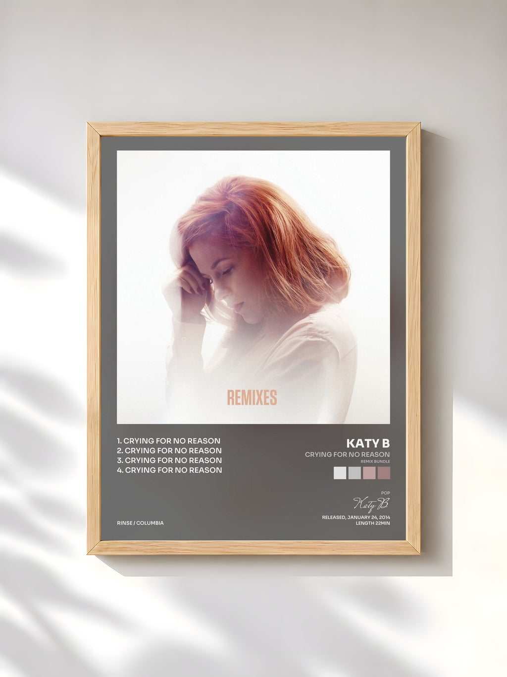 #bois Tableau de l'album Crying for No Reason (Remix Bundle) de Katy B, cadre en bois brut, imprimé et encadré en France