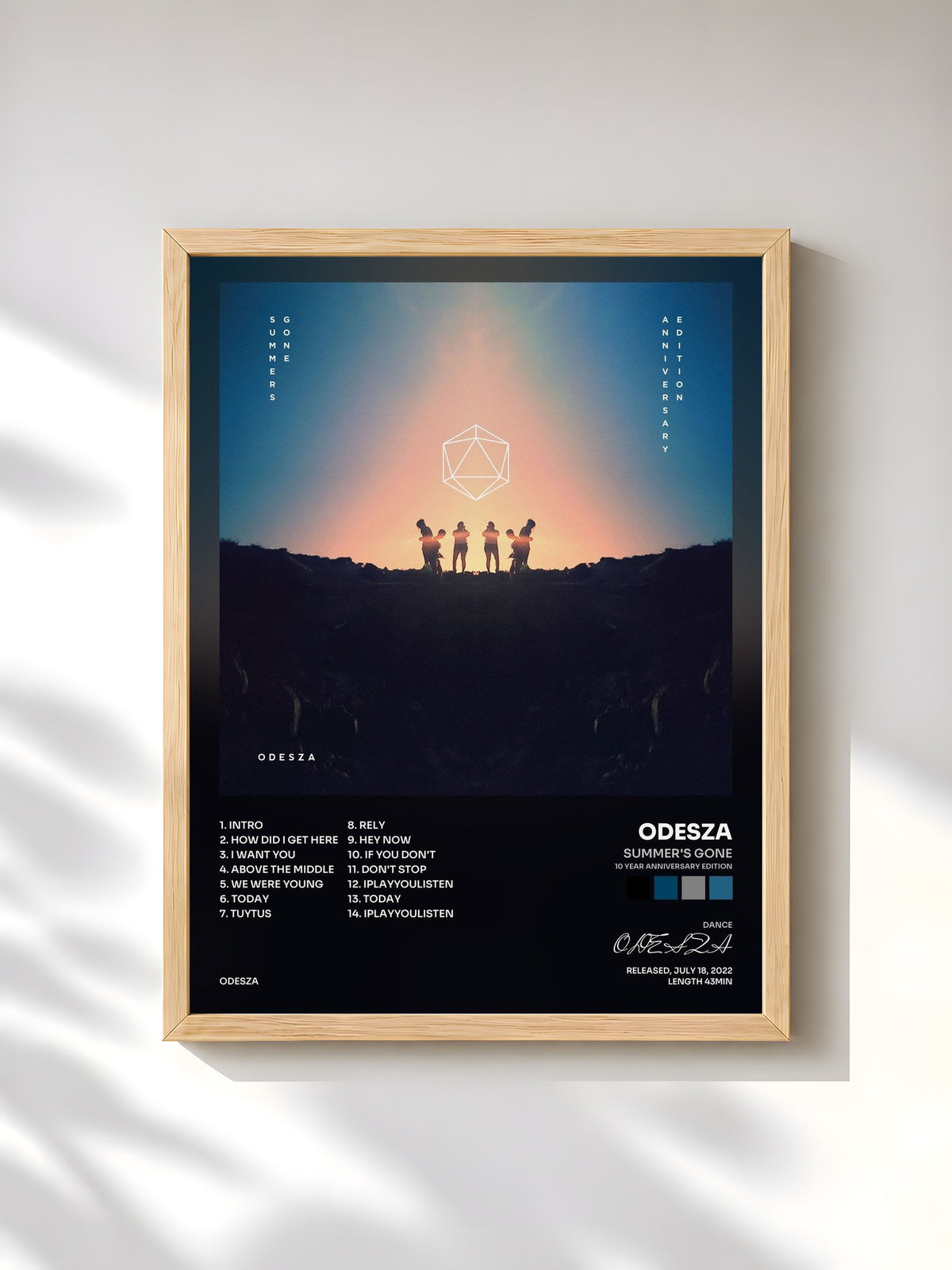 #bois Tableau de l'album Summer's Gone (10 Year Anniversary Edition) de ODESZA, cadre en bois brut, imprimé et encadré en France