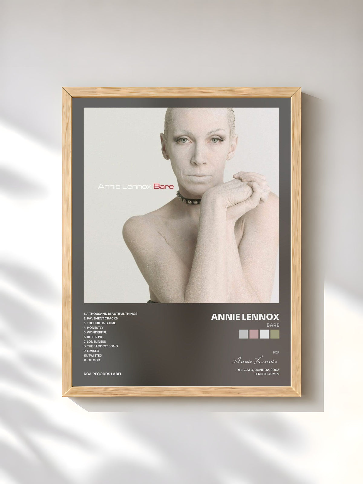 #bois Tableau de l'album Bare de Annie Lennox, cadre en bois brut, imprimé et encadré en France