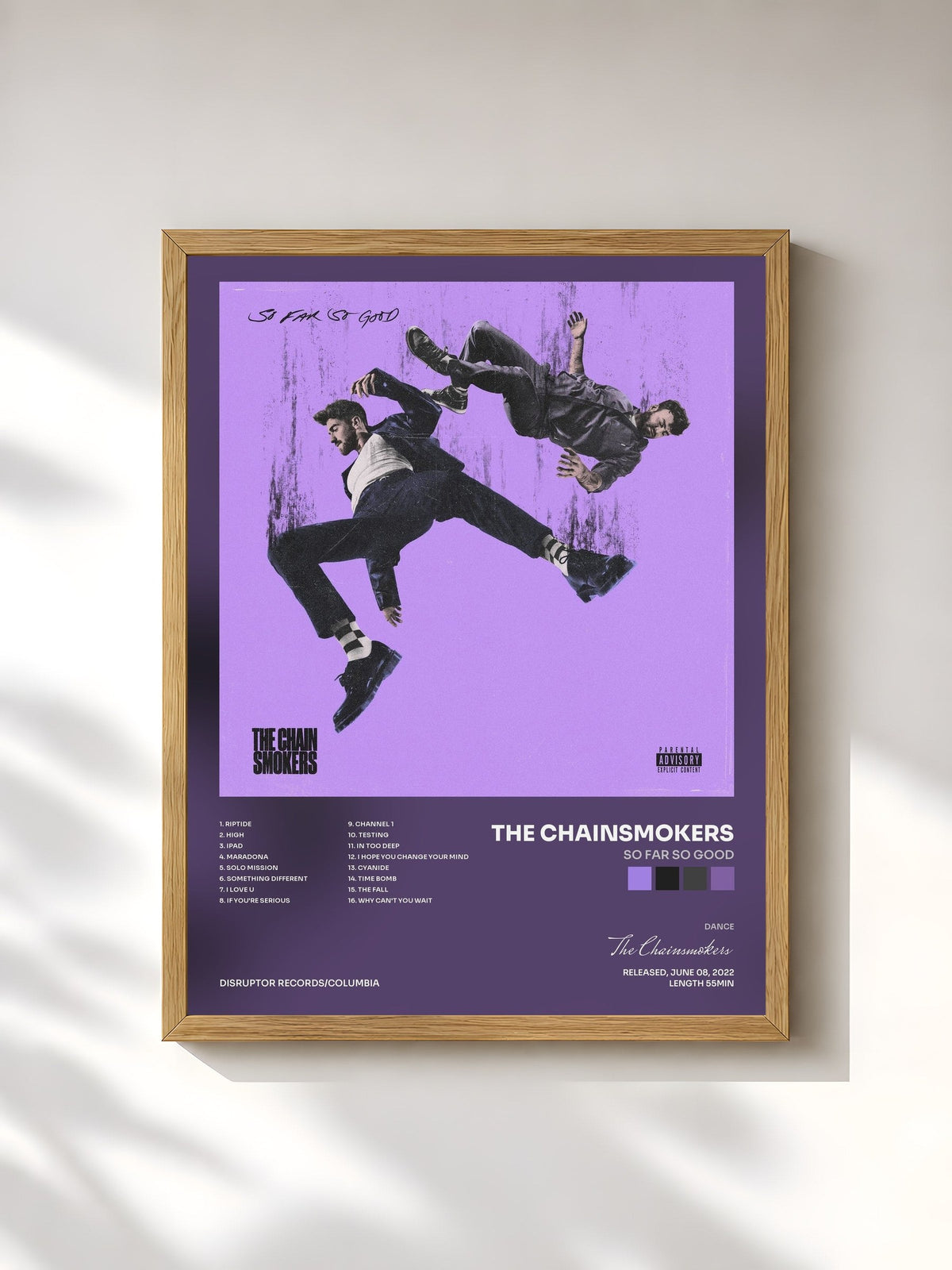 #bois Tableau de l'album So Far So Good de The Chainsmokers, cadre en bois brut, imprimé et encadré en France