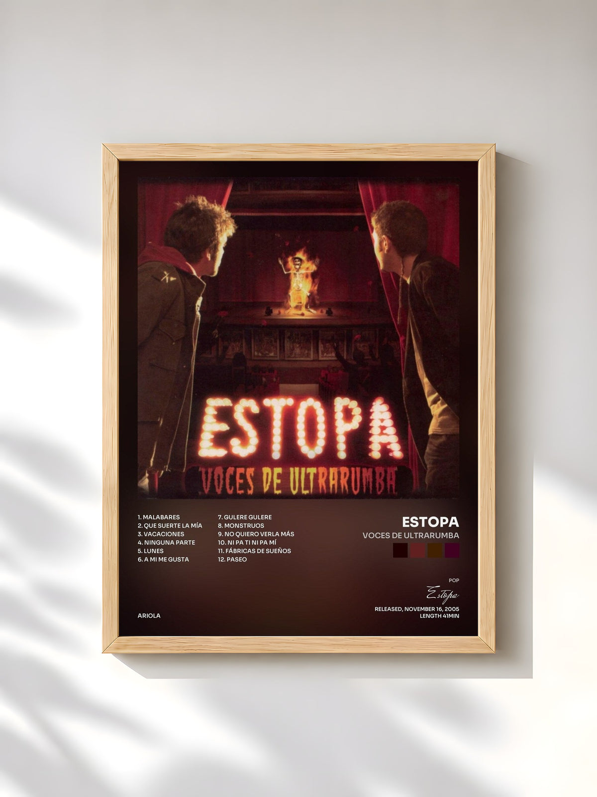 #bois Tableau de l'album Voces de Ultrarumba de Estopa, cadre en bois brut, imprimé et encadré en France