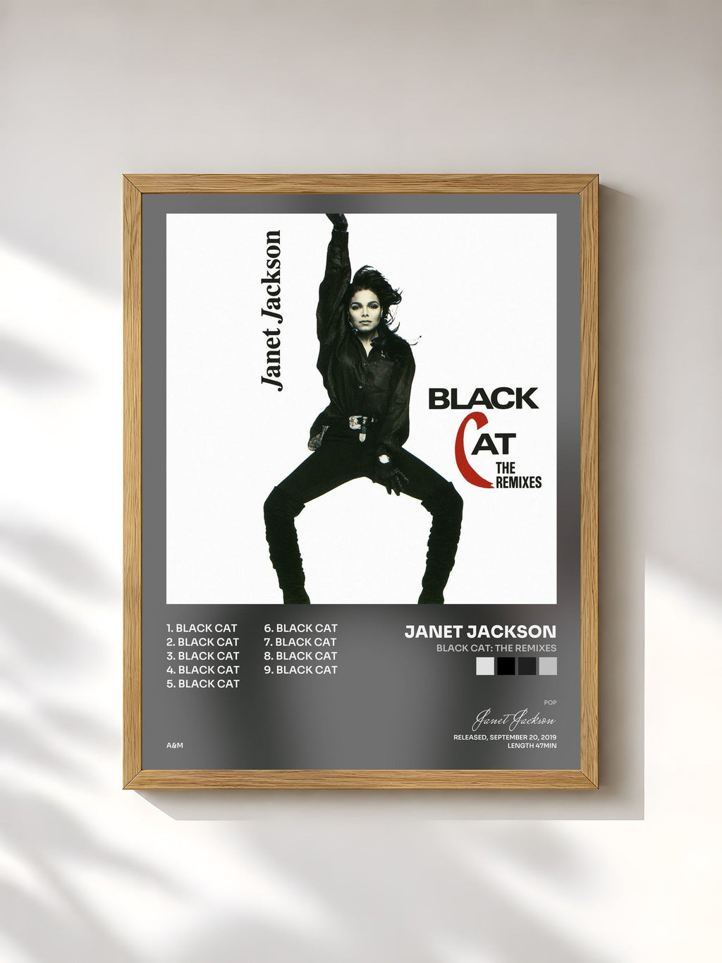 #bois Tableau de l'album Black Cat: The Remixes de Janet Jackson, cadre en bois brut, imprimé et encadré en France