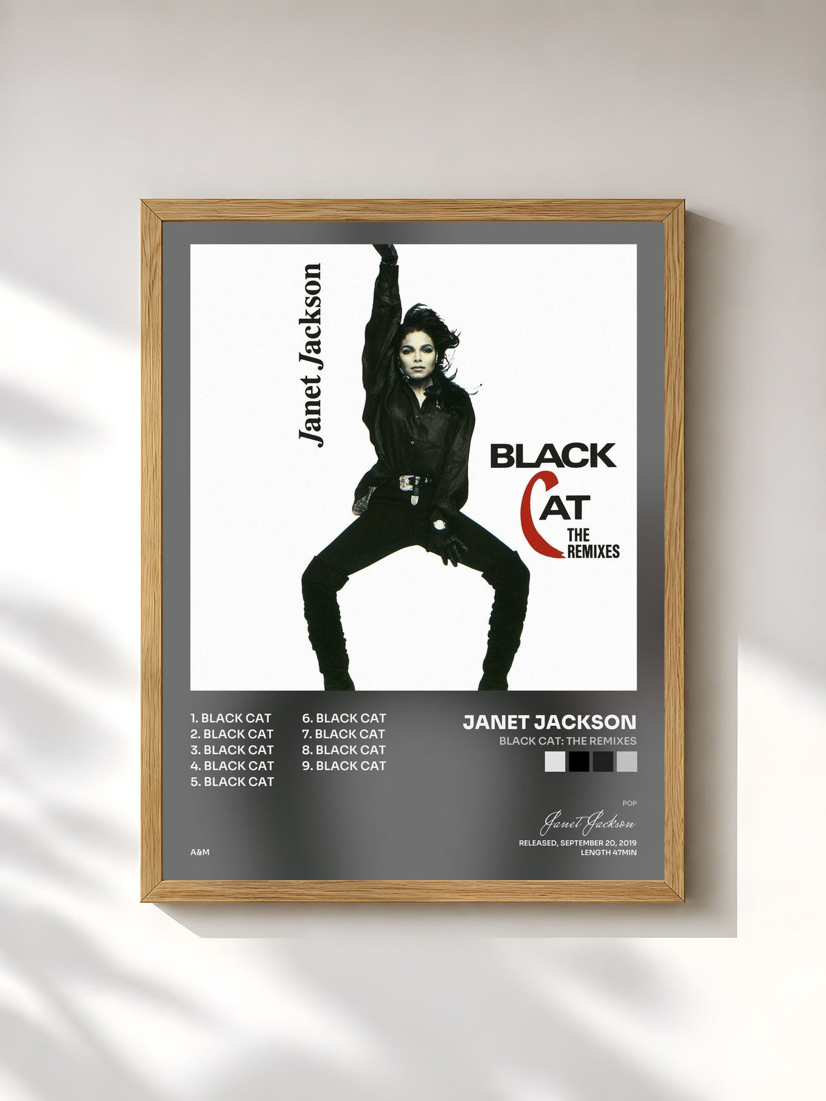 #bois Tableau de l'album Black Cat: The Remixes de Janet Jackson, cadre en bois brut, imprimé et encadré en France