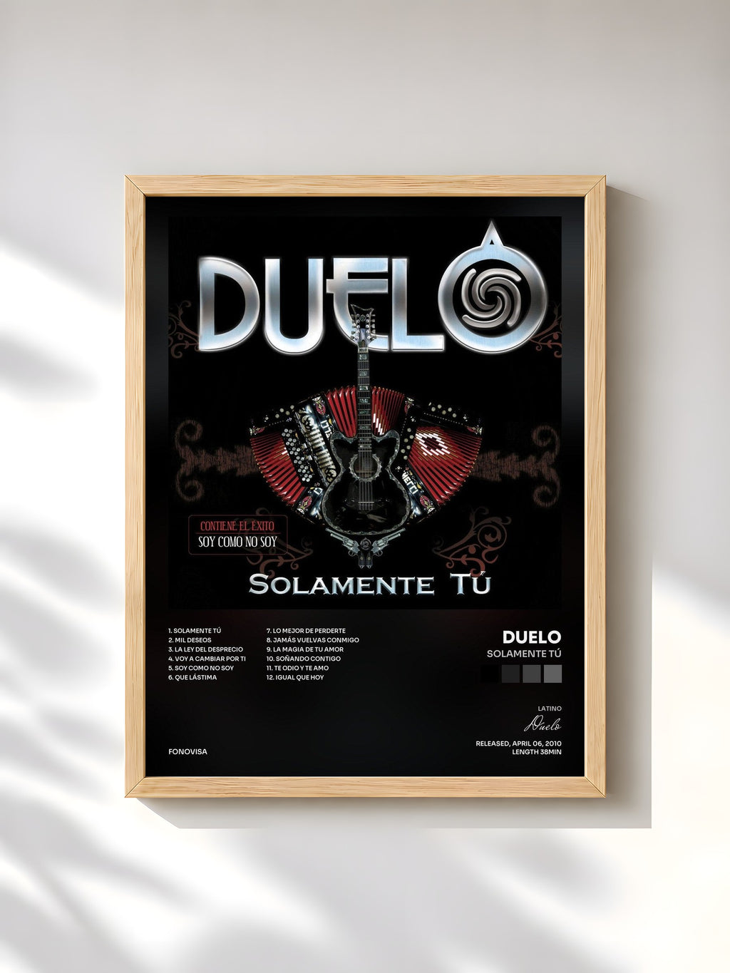 #bois Tableau de l'album Solamente Tú de Duelo, cadre en bois brut, imprimé et encadré en France