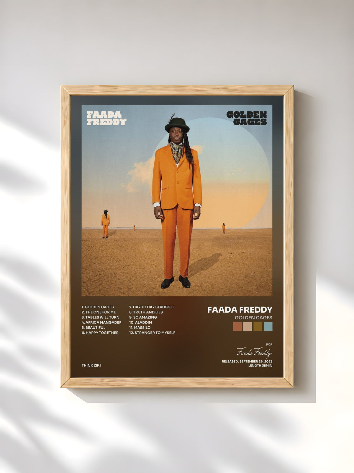 #bois Tableau de l'album Golden Cages de Faada Freddy, cadre en bois brut, imprimé et encadré en France