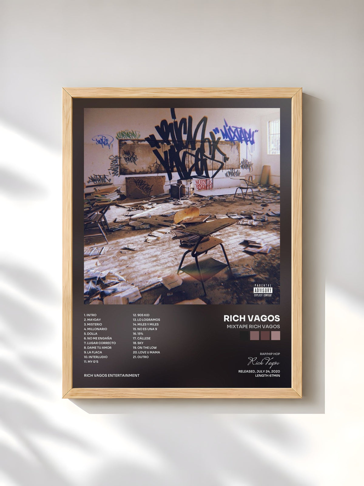 #bois Tableau de l'album Mixtape Rich Vagos de Rich Vagos, cadre en bois brut, imprimé et encadré en France