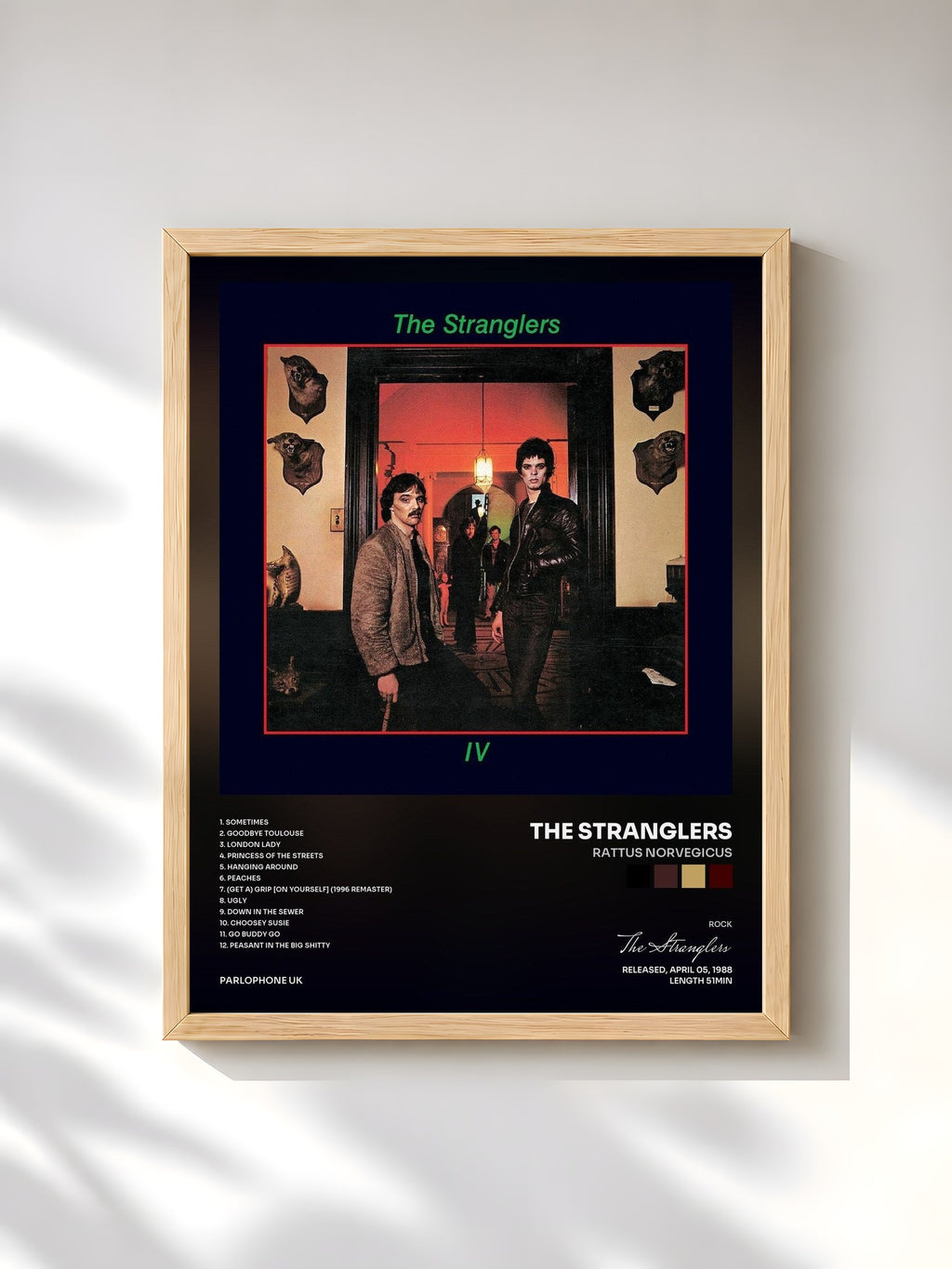 #bois Tableau de l'album Rattus Norvegicus de The Stranglers, cadre en bois brut, imprimé et encadré en France