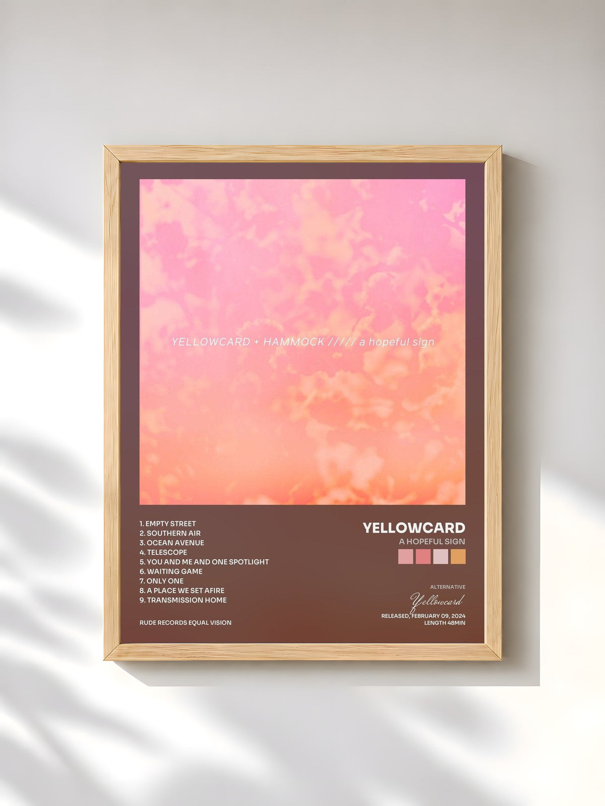 #bois Tableau de l'album A Hopeful Sign de Yellowcard, cadre en bois brut, imprimé et encadré en France