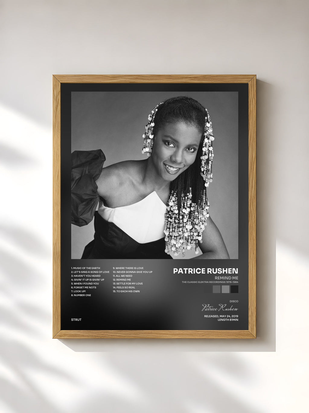 #bois Tableau de l'album Remind Me (The Classic Elektra Recordings 1978-1984) de Patrice Rushen, cadre en bois brut, imprimé et encadré en France