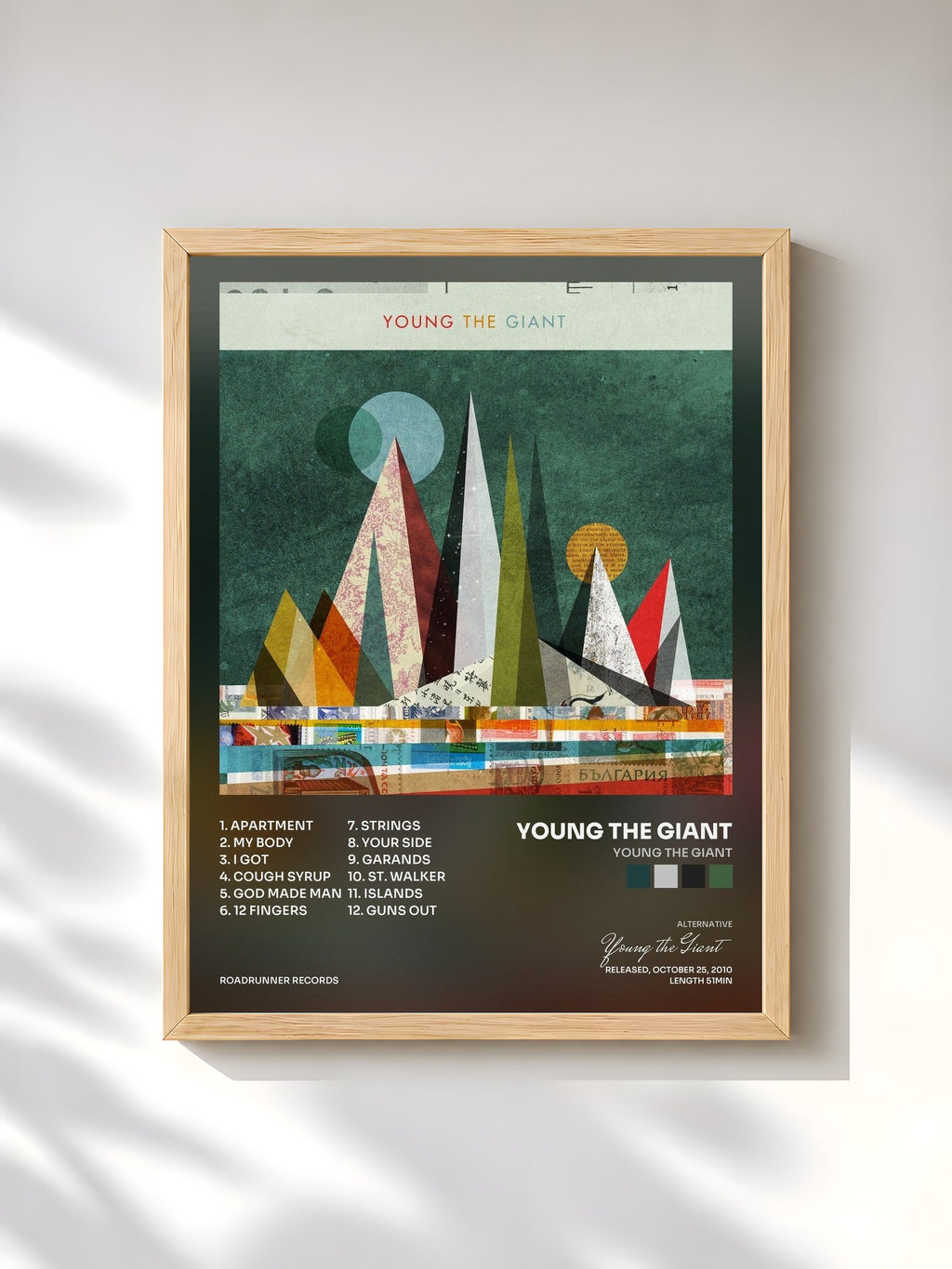 #bois Tableau de l'album Young The Giant de Young the Giant, cadre en bois brut, imprimé et encadré en France
