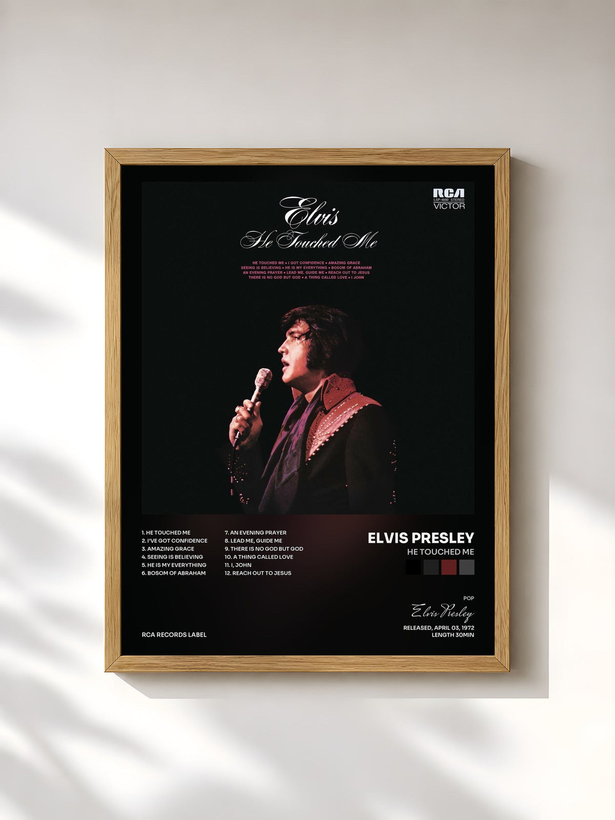 #bois Tableau de l'album He Touched Me de Elvis Presley, cadre en bois brut, imprimé et encadré en France