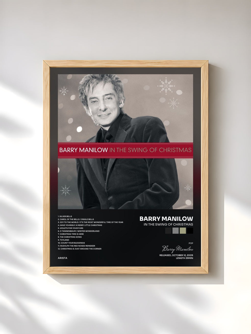 #bois Tableau de l'album In The Swing Of Christmas de Barry Manilow, cadre en bois brut, imprimé et encadré en France