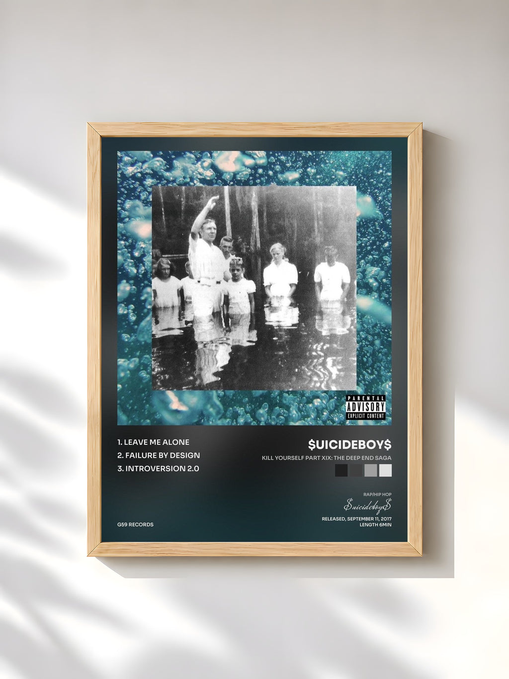 #bois Tableau de l'album KILL YOURSELF Part XIX: The Deep End Saga de $uicideboy$, cadre en bois brut, imprimé et encadré en France