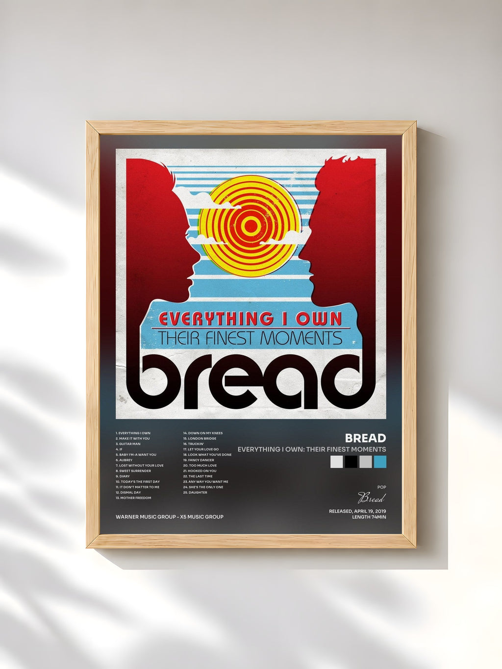 #bois Tableau de l'album Everything I Own: Their Finest Moments de Bread, cadre en bois brut, imprimé et encadré en France