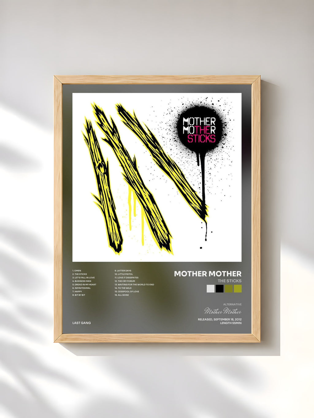 #bois Tableau de l'album The Sticks de Mother Mother, cadre en bois brut, imprimé et encadré en France