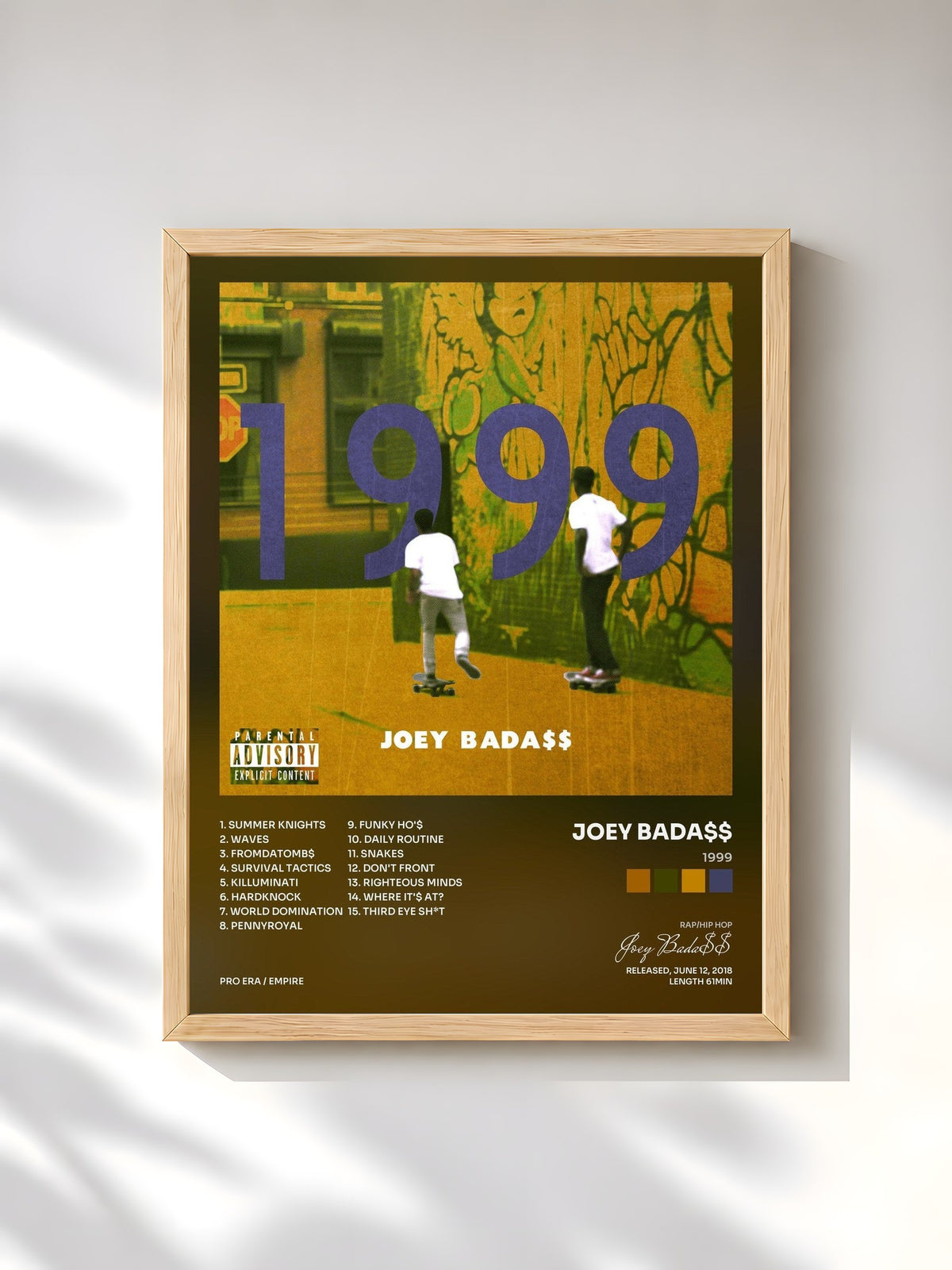 #bois Tableau de l'album 1999 de Joey Bada$$, cadre en bois brut, imprimé et encadré en France