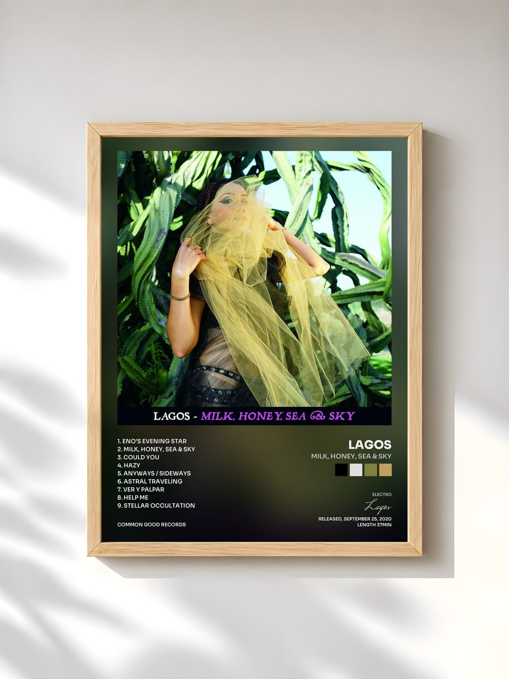 #bois Tableau de l'album Milk, Honey, Sea & Sky de Lagos, cadre en bois brut, imprimé et encadré en France