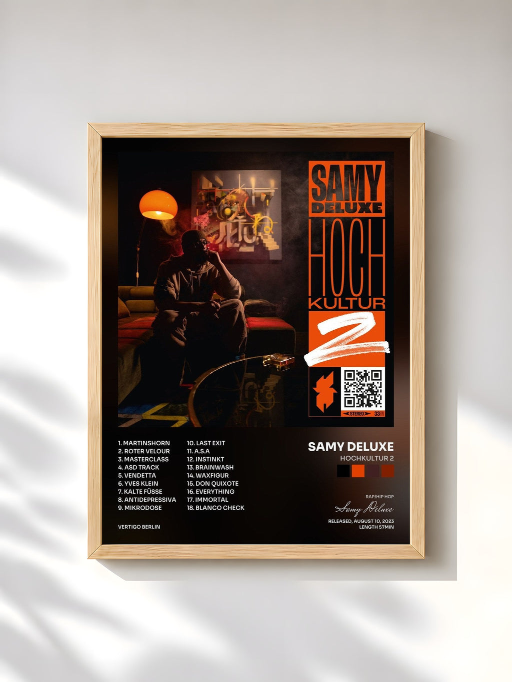 #bois Tableau de l'album Hochkultur 2 de Samy Deluxe, cadre en bois brut, imprimé et encadré en France