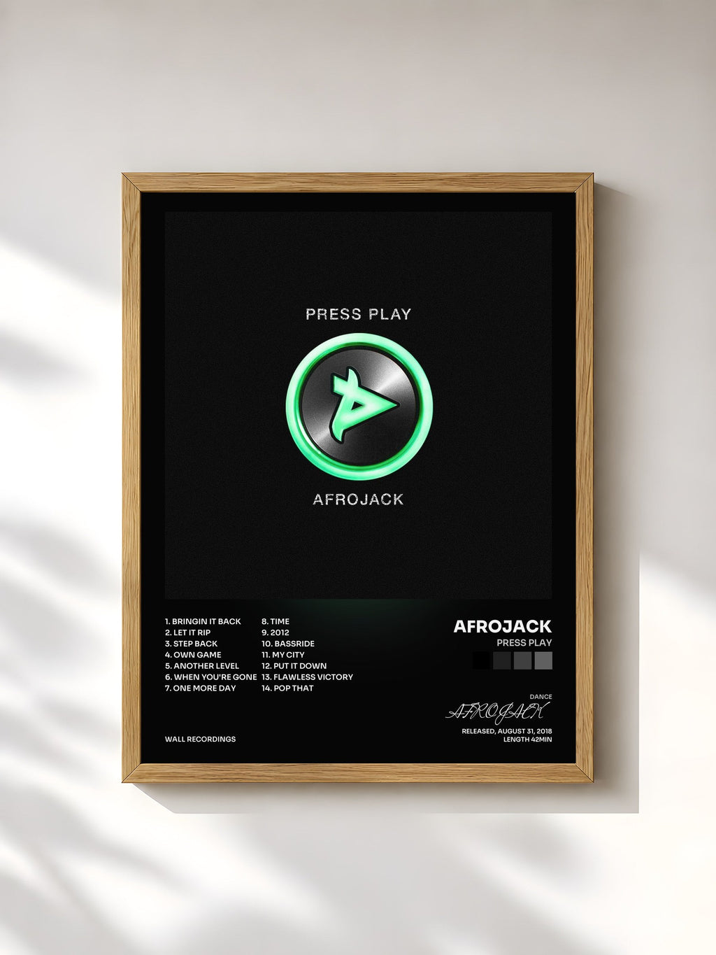 #bois Tableau de l'album Press Play de AFROJACK, cadre en bois brut, imprimé et encadré en France