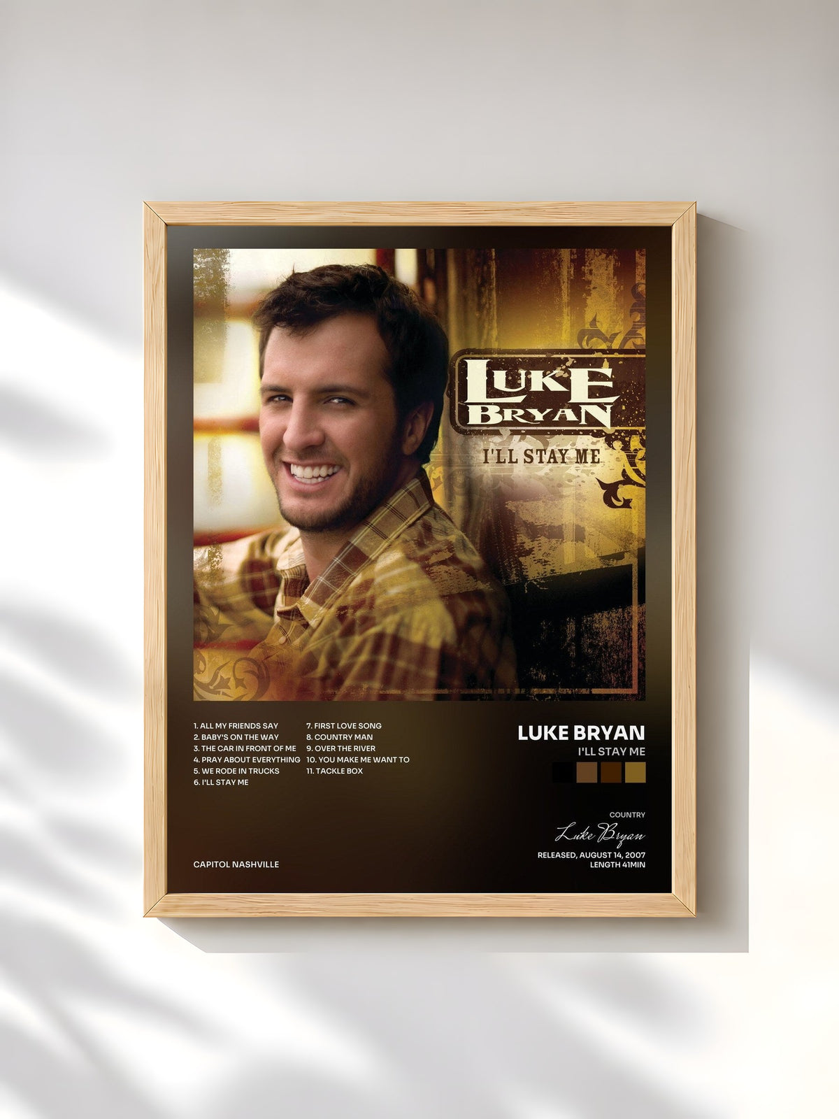 #bois Tableau de l'album I'll Stay Me de Luke Bryan, cadre en bois brut, imprimé et encadré en France