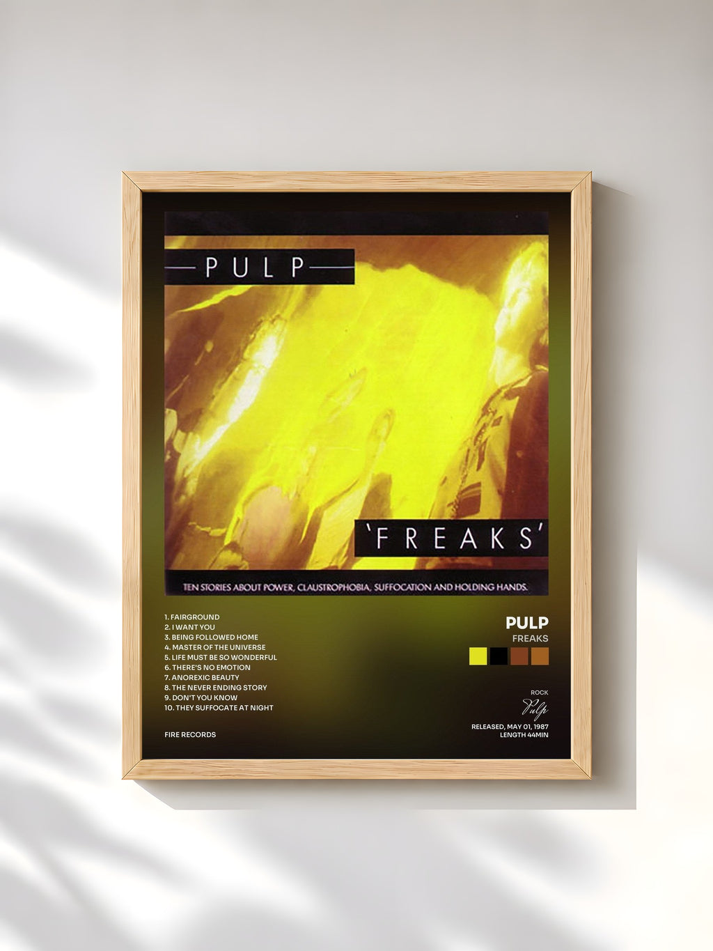 #bois Tableau de l'album Freaks de Pulp, cadre en bois brut, imprimé et encadré en France