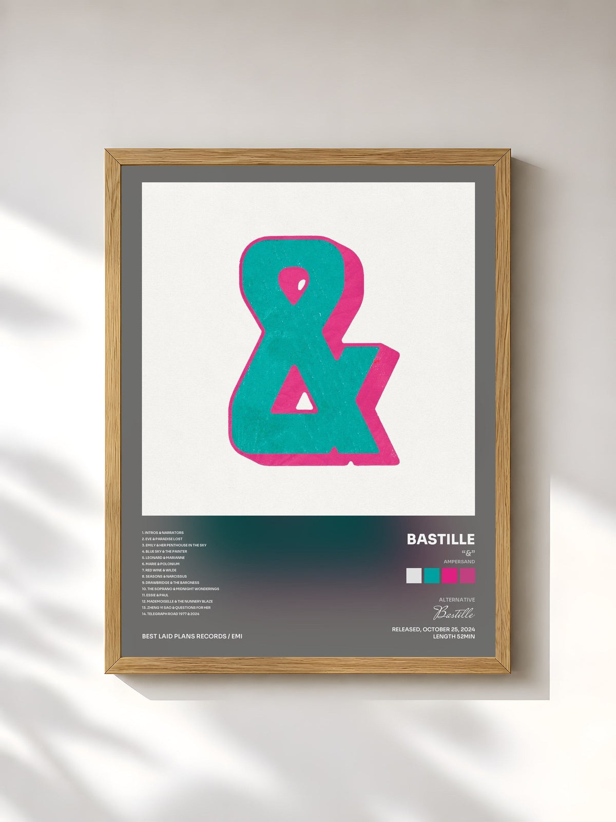 #bois Tableau de l'album “&” (Ampersand) de Bastille, cadre en bois brut, imprimé et encadré en France