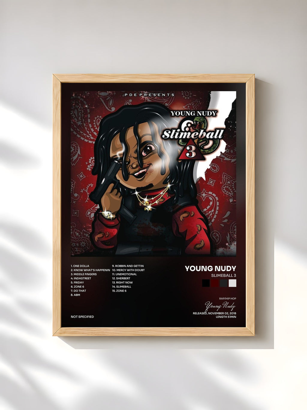 #bois Tableau de l'album SlimeBall 3 de Young Nudy, cadre en bois brut, imprimé et encadré en France
