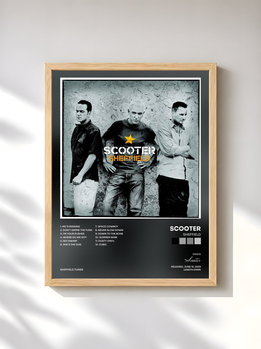 #bois Tableau de l'album Sheffield de Scooter, cadre en bois brut, imprimé et encadré en France