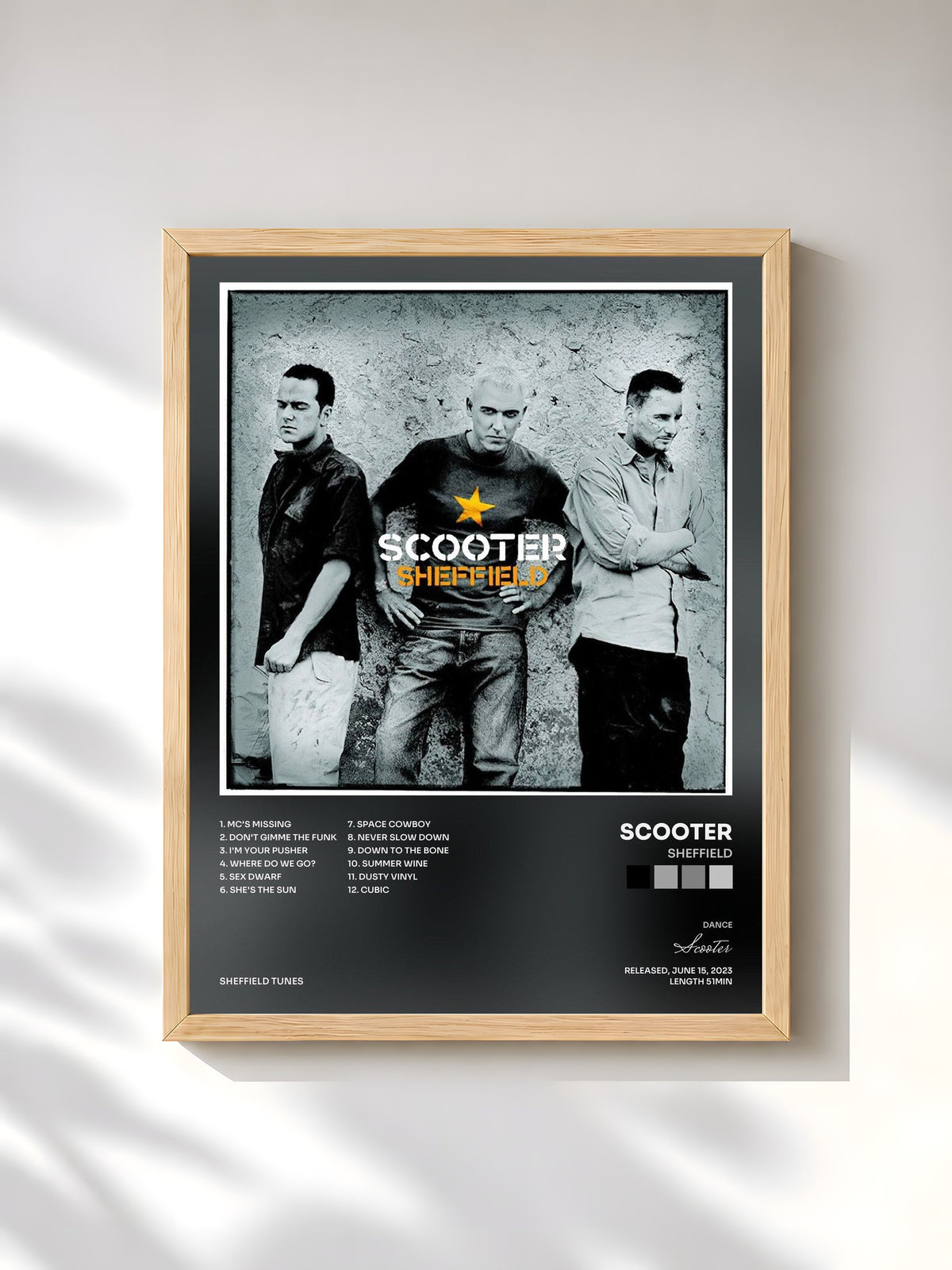 #bois Tableau de l'album Sheffield de Scooter, cadre en bois brut, imprimé et encadré en France