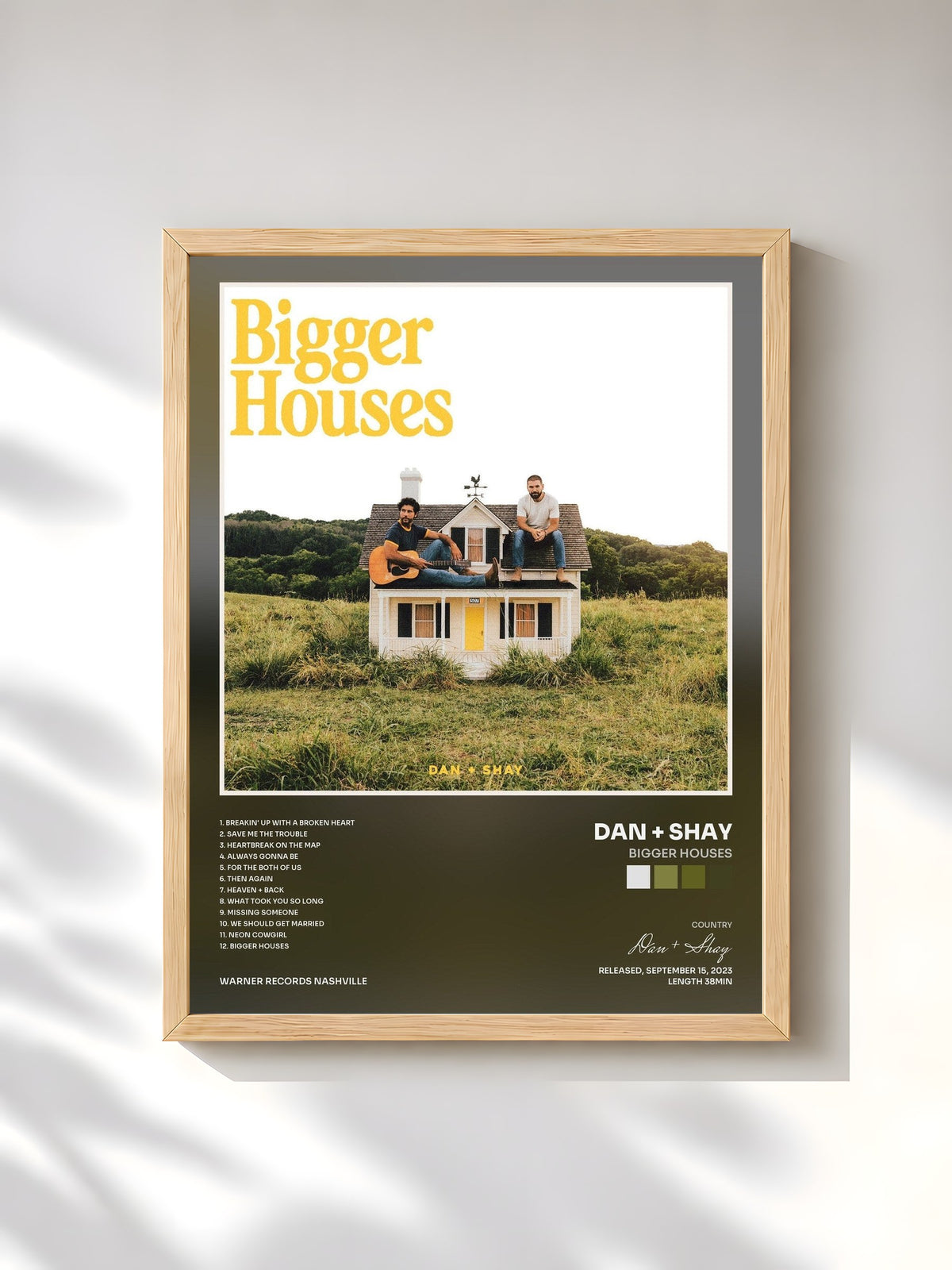 #bois Tableau de l'album Bigger Houses de Dan + Shay, cadre en bois brut, imprimé et encadré en France