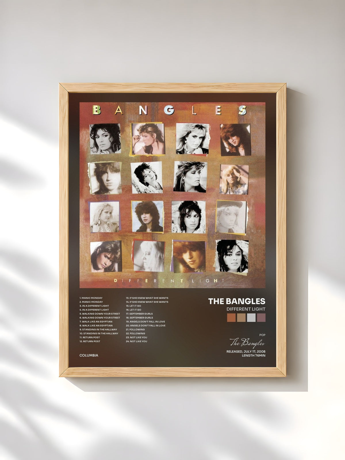 #bois Tableau de l'album Different Light de The Bangles, cadre en bois brut, imprimé et encadré en France