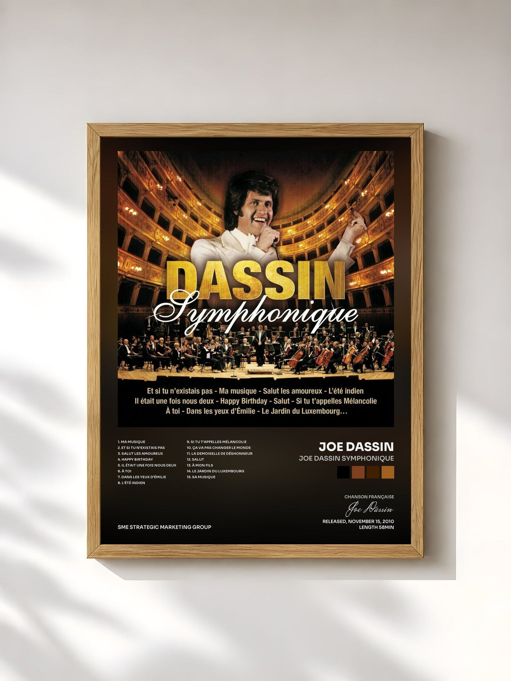 #bois Tableau de l'album Joe Dassin Symphonique de Joe Dassin, cadre en bois brut, imprimé et encadré en France