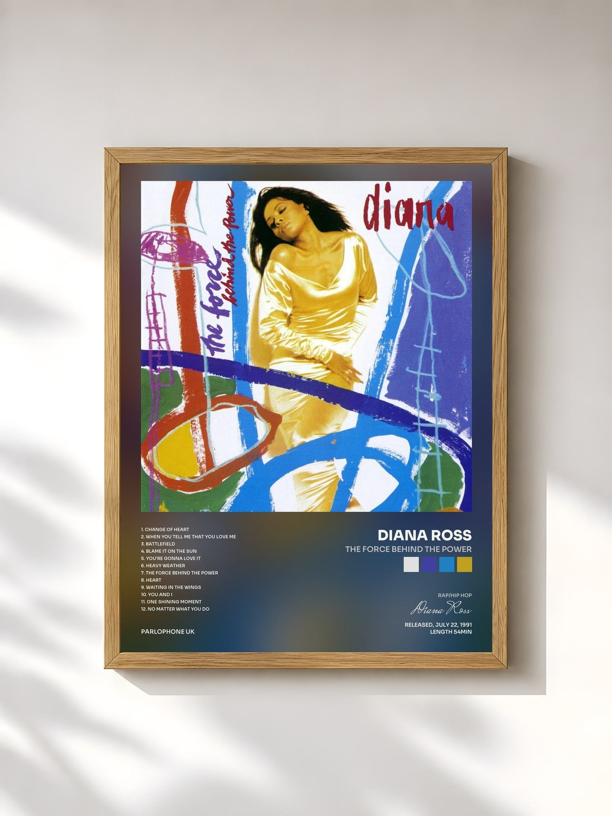 #bois Tableau de l'album The Force Behind the Power de Diana Ross, cadre en bois brut, imprimé et encadré en France