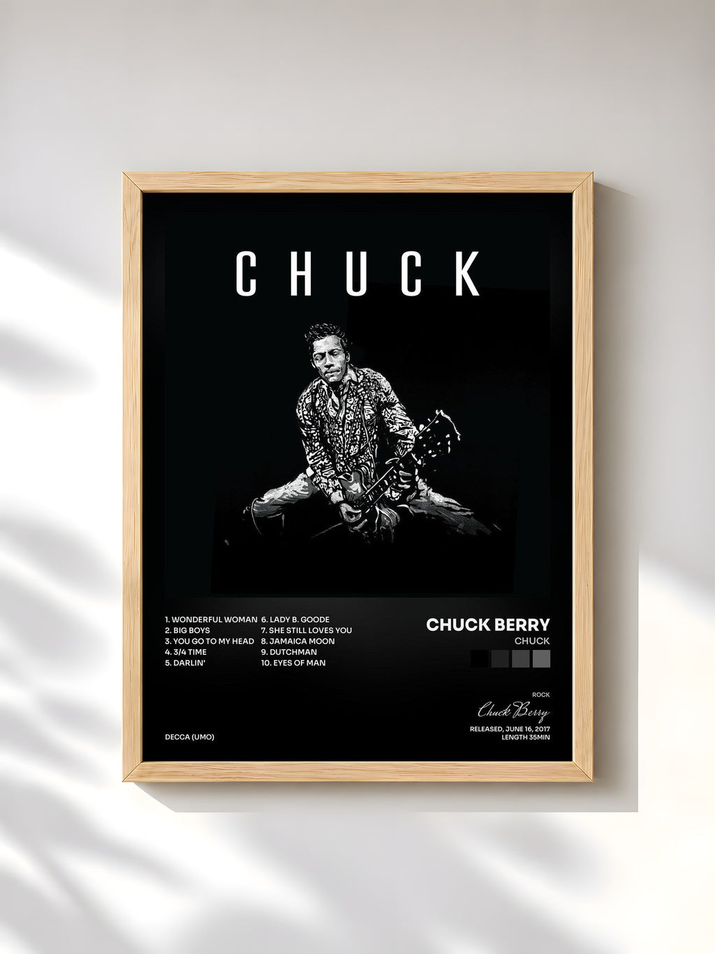 #bois Tableau de l'album Chuck de Chuck Berry, cadre en bois brut, imprimé et encadré en France