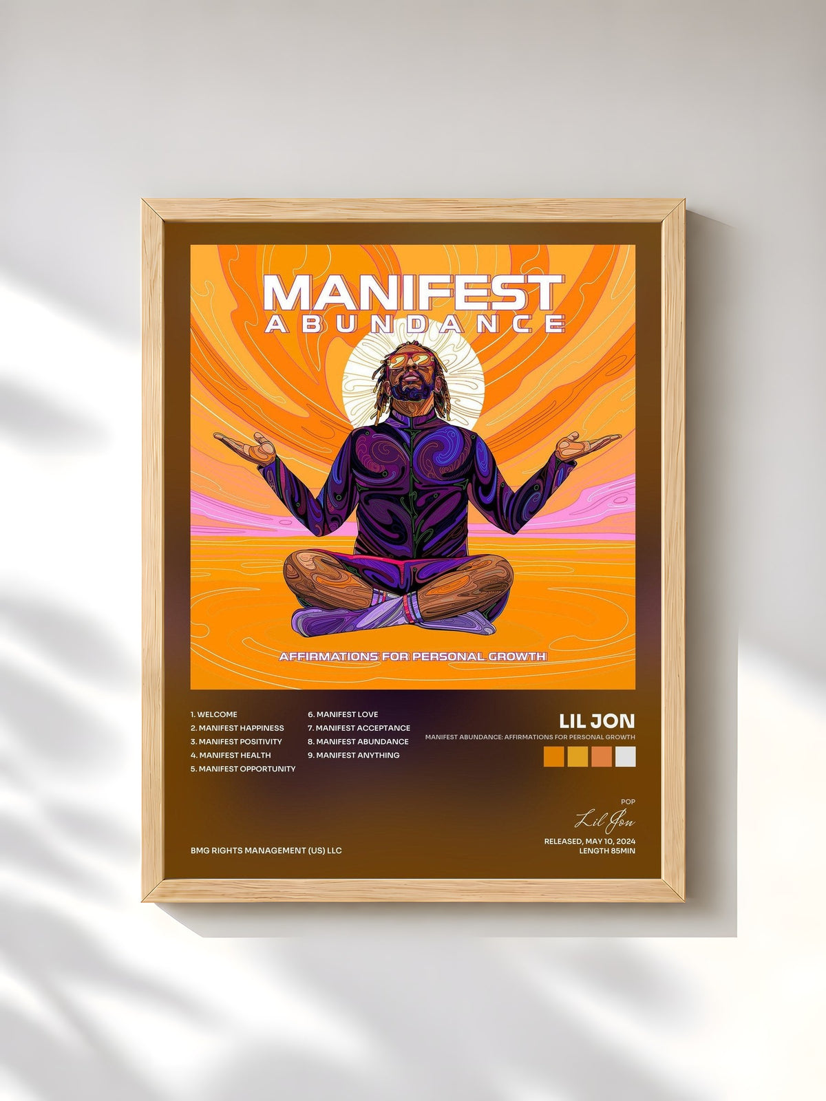#bois Tableau de l'album Manifest Abundance: Affirmations for Personal Growth de Lil Jon, cadre en bois brut, imprimé et encadré en France