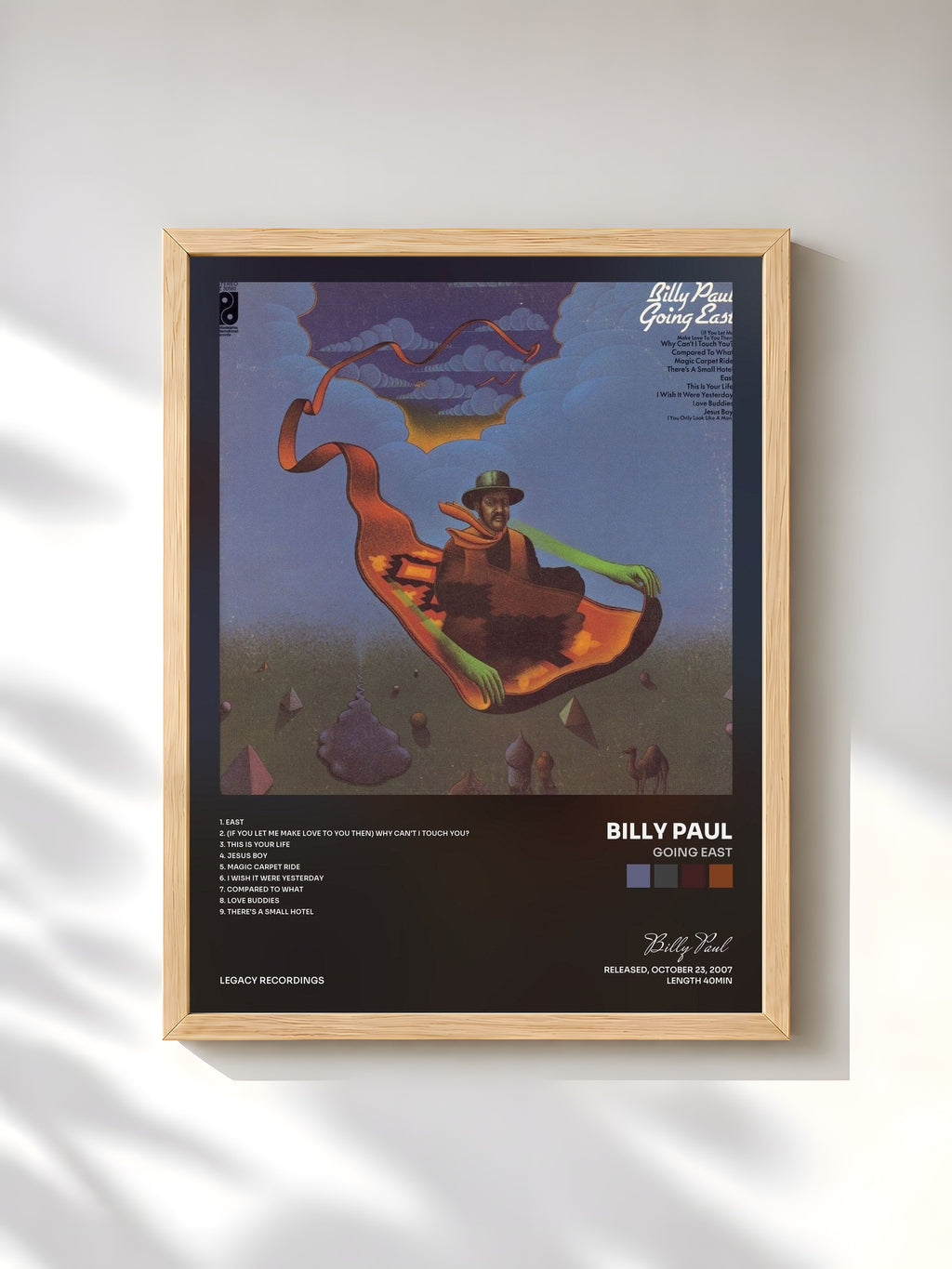 #bois Tableau de l'album Going East de Billy Paul, cadre en bois brut, imprimé et encadré en France