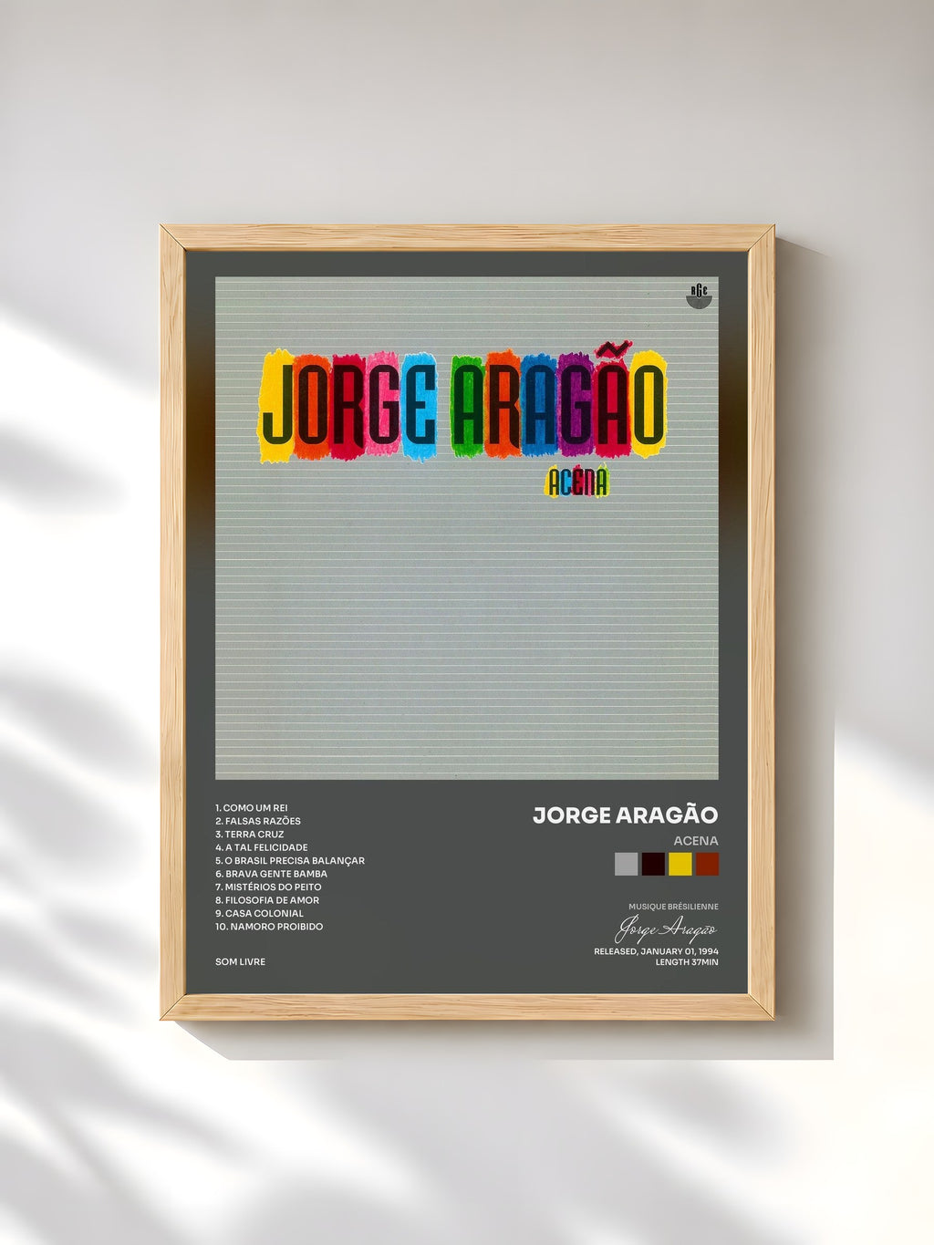 #bois Tableau de l'album Acena de Jorge Aragão, cadre en bois brut, imprimé et encadré en France