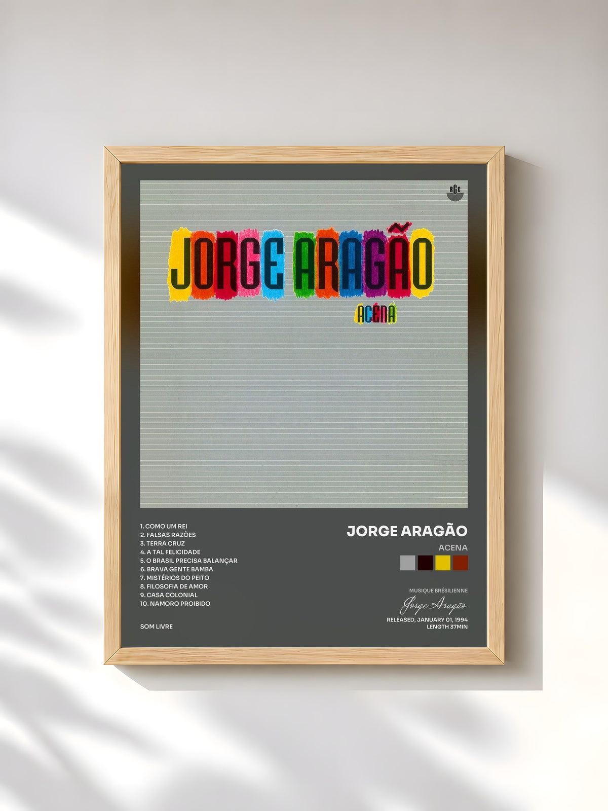 #bois Tableau de l'album Acena de Jorge Aragão, cadre en bois brut, imprimé et encadré en France